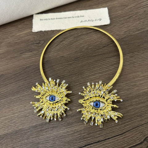 EVIL EYE SUNBURST CHOKER – Gold Crystal Collar Necklace