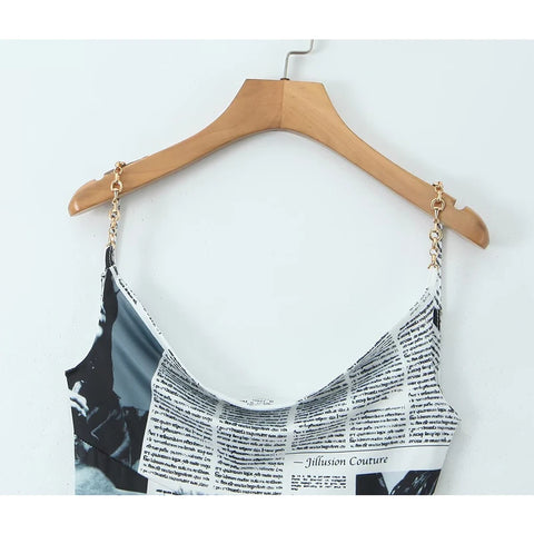ILLUSION Asymmetrical Newspaper Dress