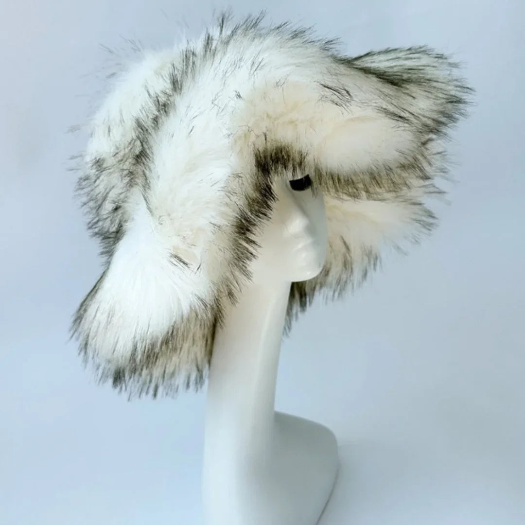ALTA Faux Fur Bucket Hat-hat-SAINT CHIC-White Black-SAINT CHIC