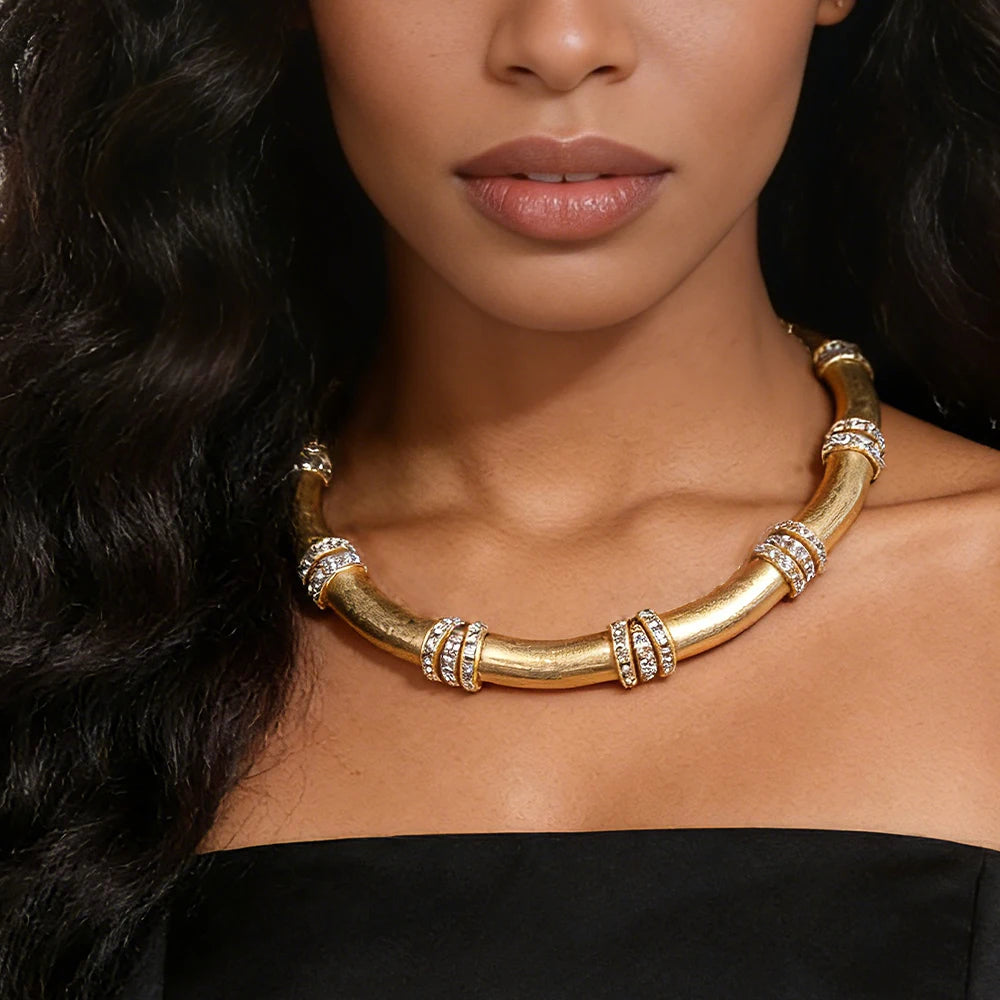 BAMBOO Crystal Link Choker-necklace-SAINT CHIC-Gold-SAINT CHIC