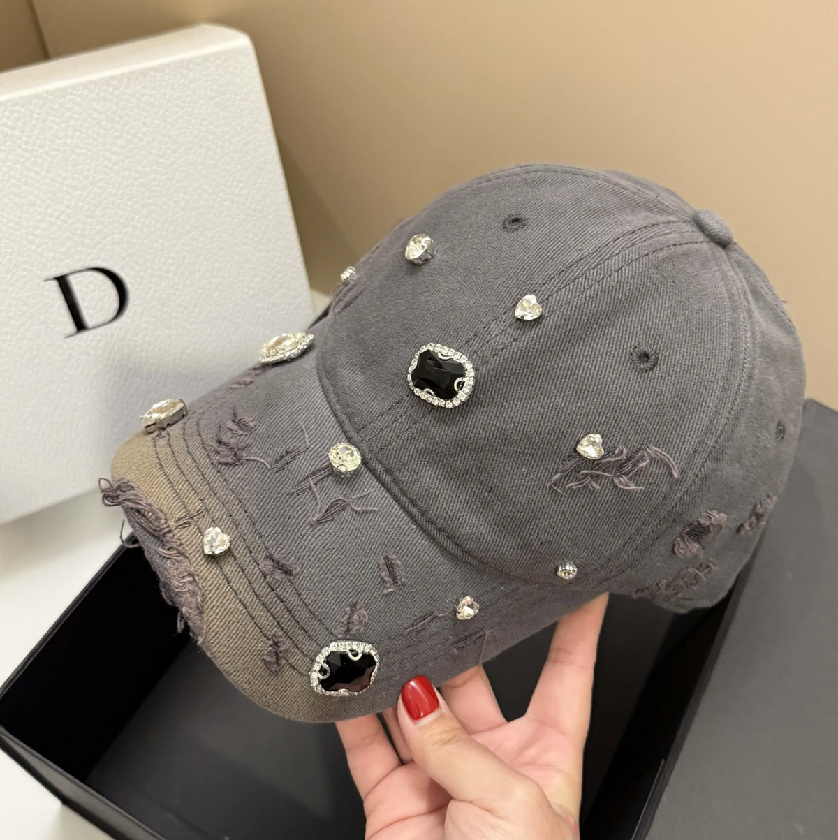 DIAMANTÉ Baseball Cap-hat-saint chic-Black-SAINT CHIC