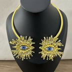 EVIL EYE SUNBURST CHOKER – Gold Crystal Collar Necklace-Necklace-SAINT CHIC-SAINT CHIC
