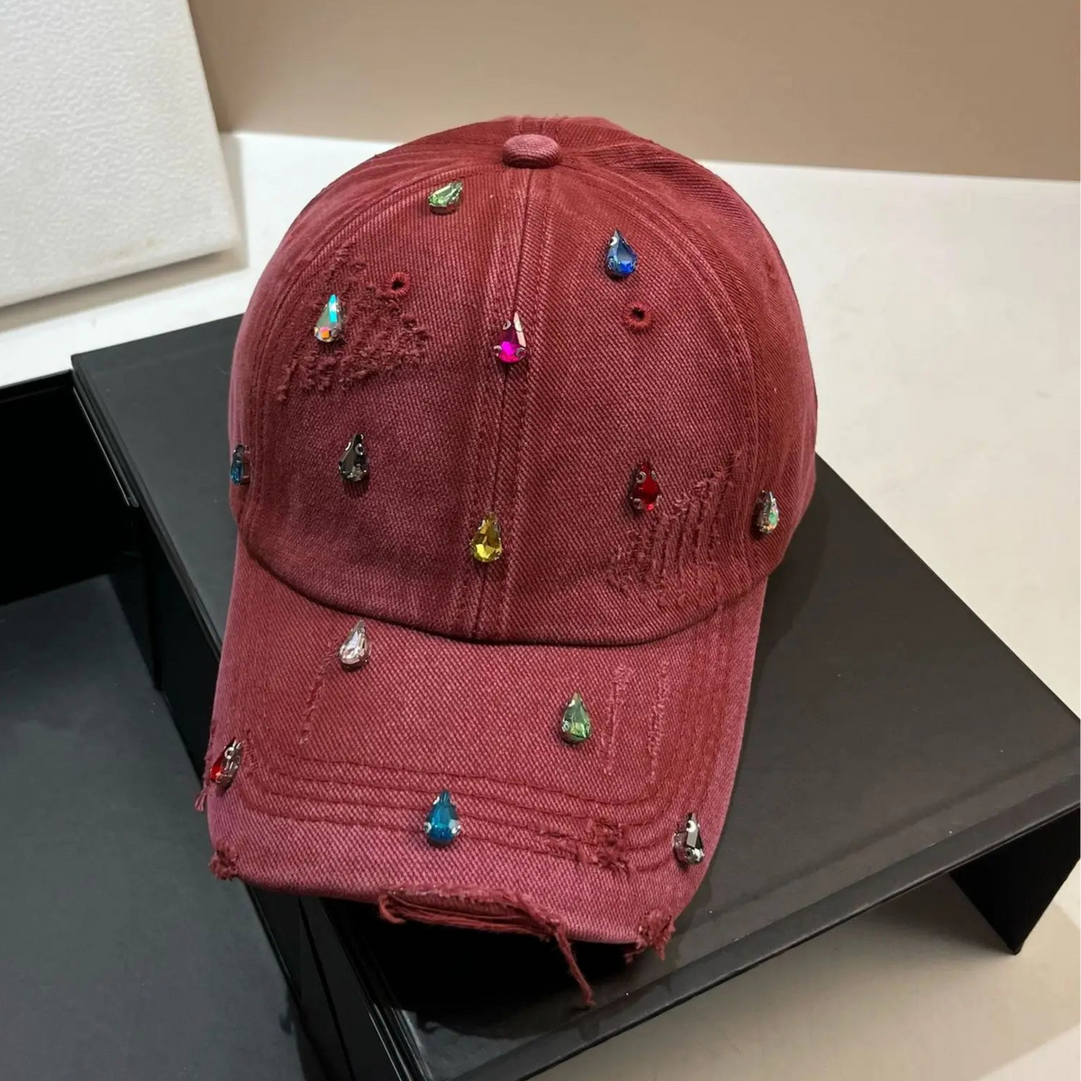 GEM DROP Baseball Cap-hat-SAINT CHIC-Dark Red-SAINT CHIC
