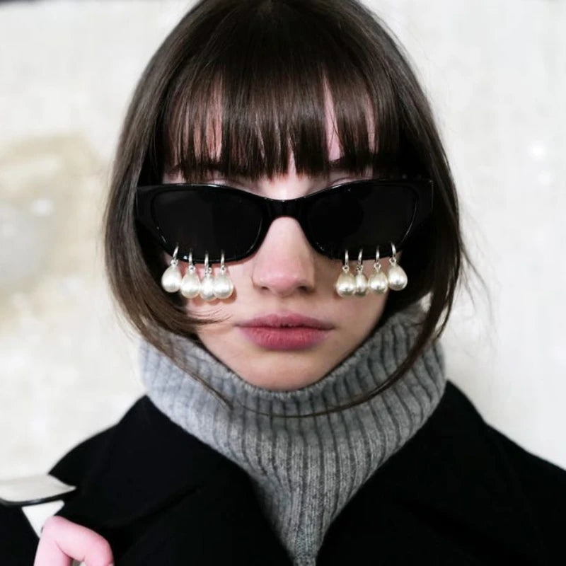 PEARL DROP Shades-sunglasses-SAINT CHIC-Black Rectangle Swirl Pearl-SAINT CHIC