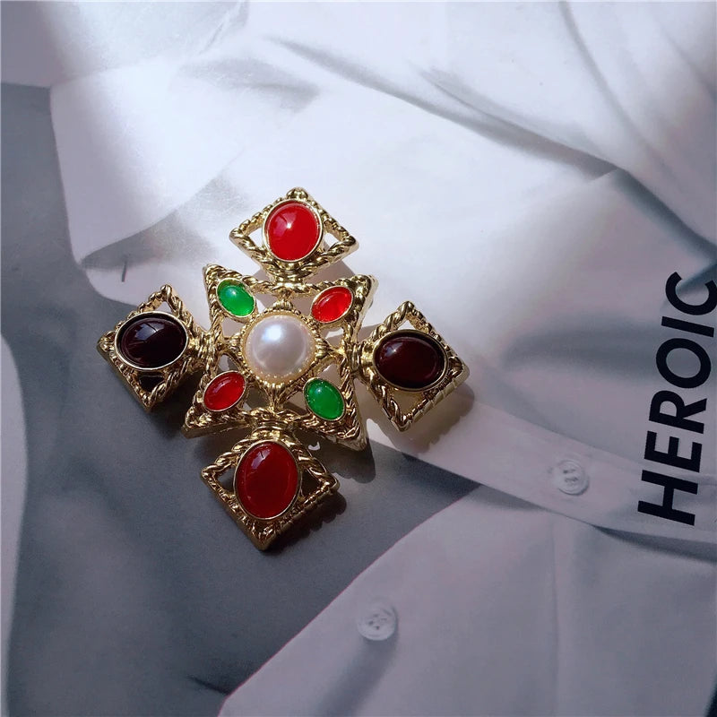 REGALIA Gemstone Brooch-Brooch-SAINT CHIC-Garnet Cross-SAINT CHIC