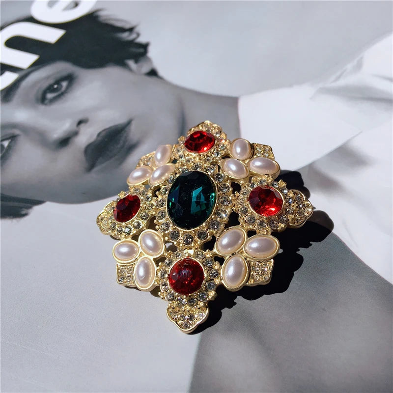 REGALIA Gemstone Brooch-Brooch-SAINT CHIC-Pearl Diamond Cross-SAINT CHIC