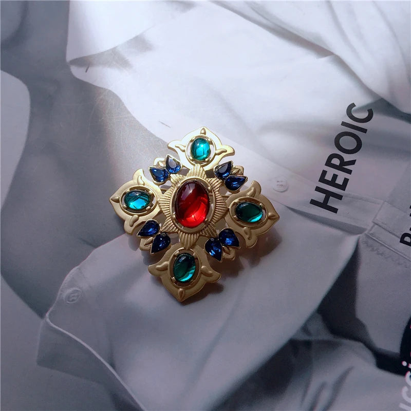 REGALIA Gemstone Brooch-Brooch-SAINT CHIC-Teal/Blue/Red Cross Pendant-SAINT CHIC