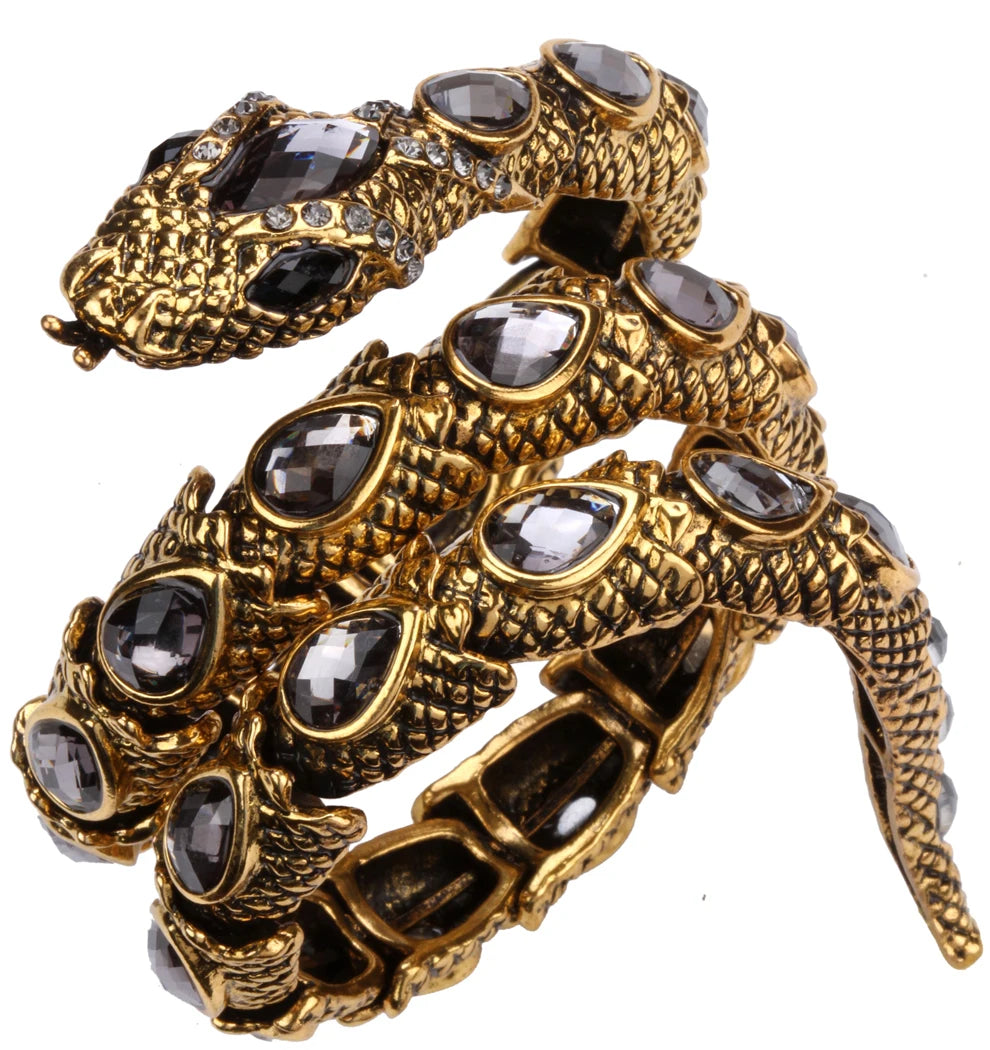 SERPENT Coil Crystal Arm Cuff-Bracelet-SAINT CHIC-Gold / Gray-SAINT CHIC