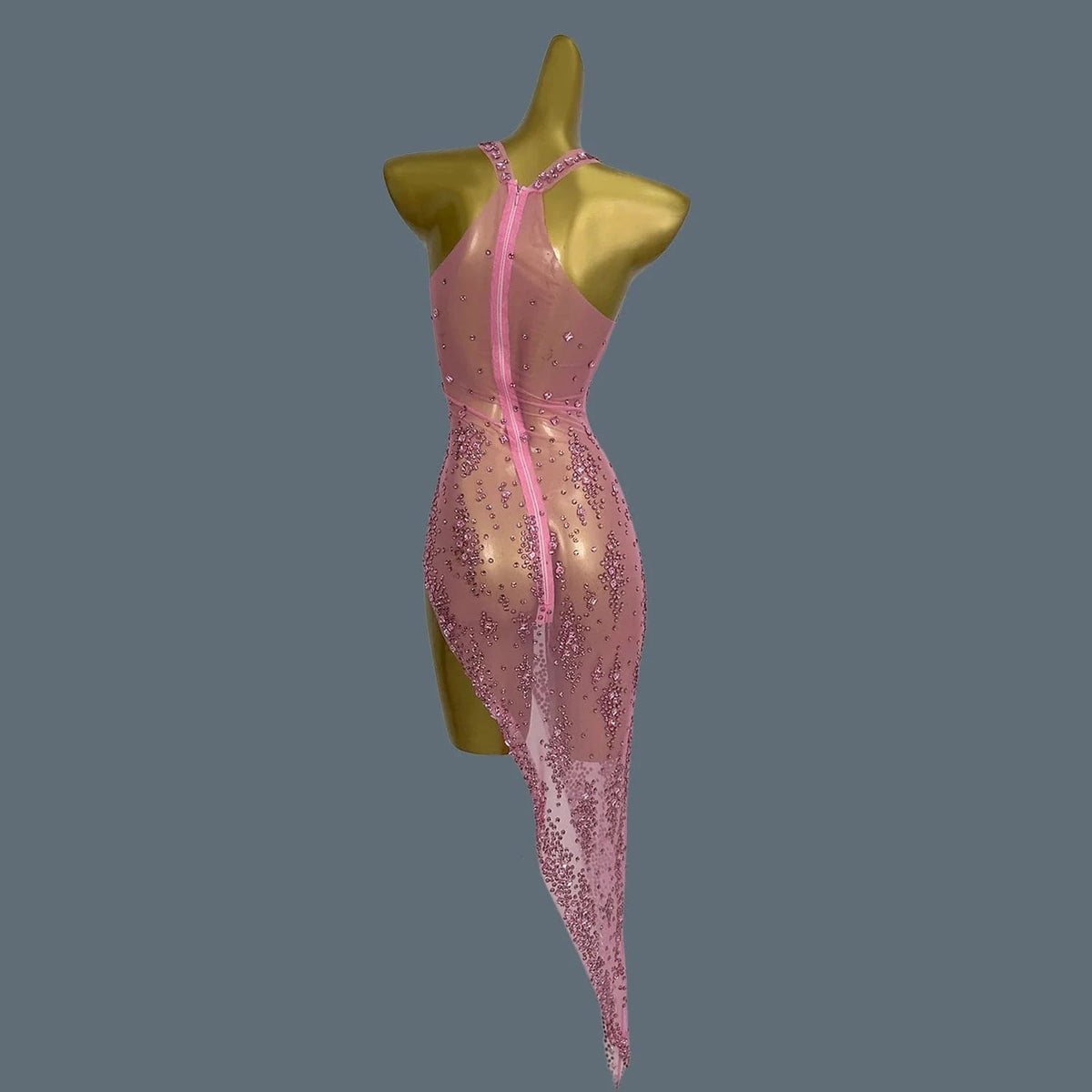 SHATTER Crystal Mesh Asymmetrical Dress-dress-SAINT CHIC-Pink-SAINT CHIC