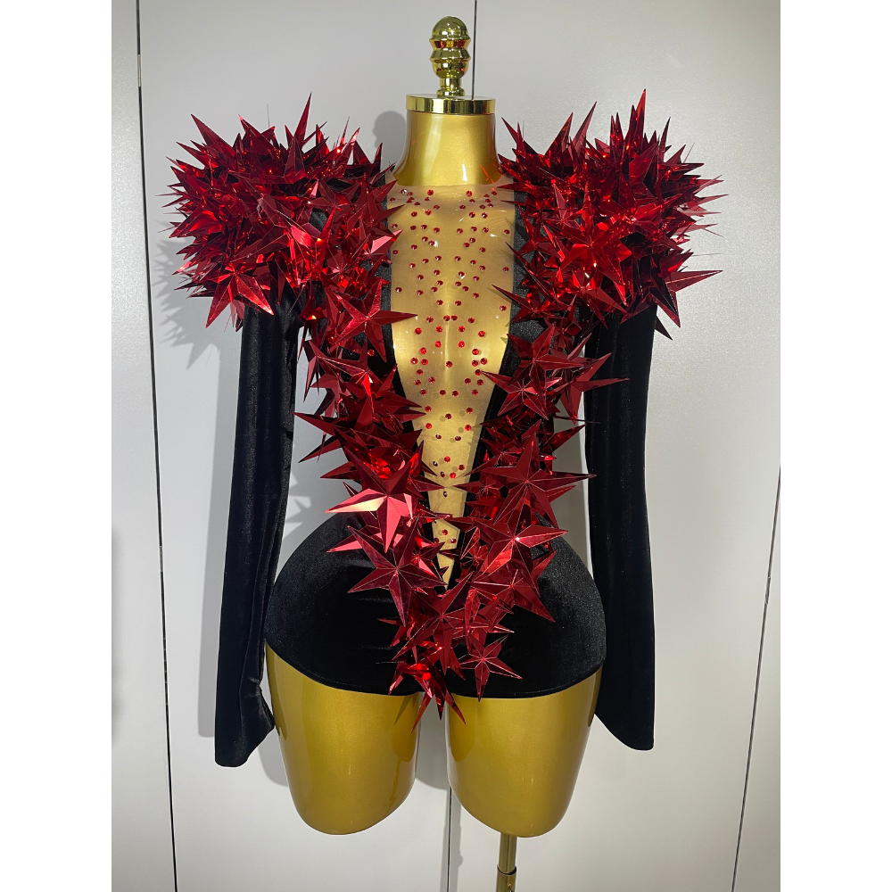 STARBURST Velvet Mesh Illusion Bodysuit-bodysuit-SAINT CHIC-Red-S-SAINT CHIC