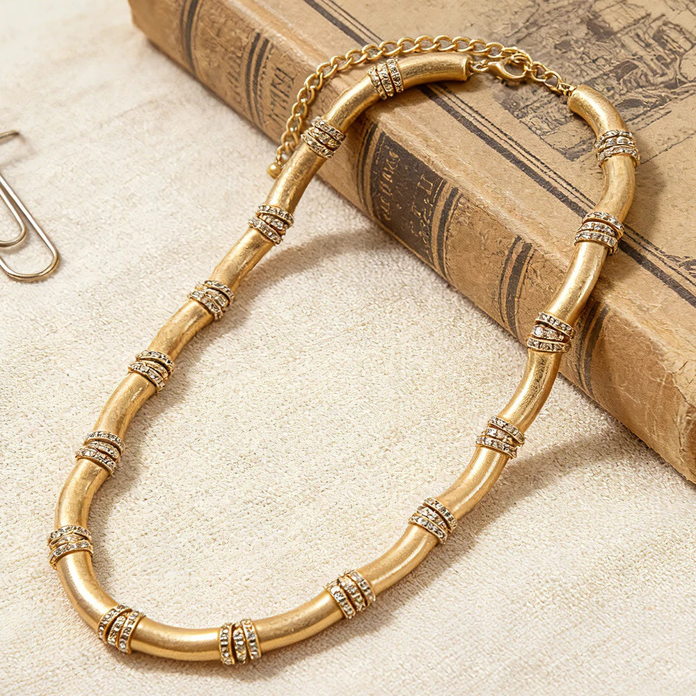 BAMBOO Crystal Link Choker-necklace-SAINT CHIC Main image