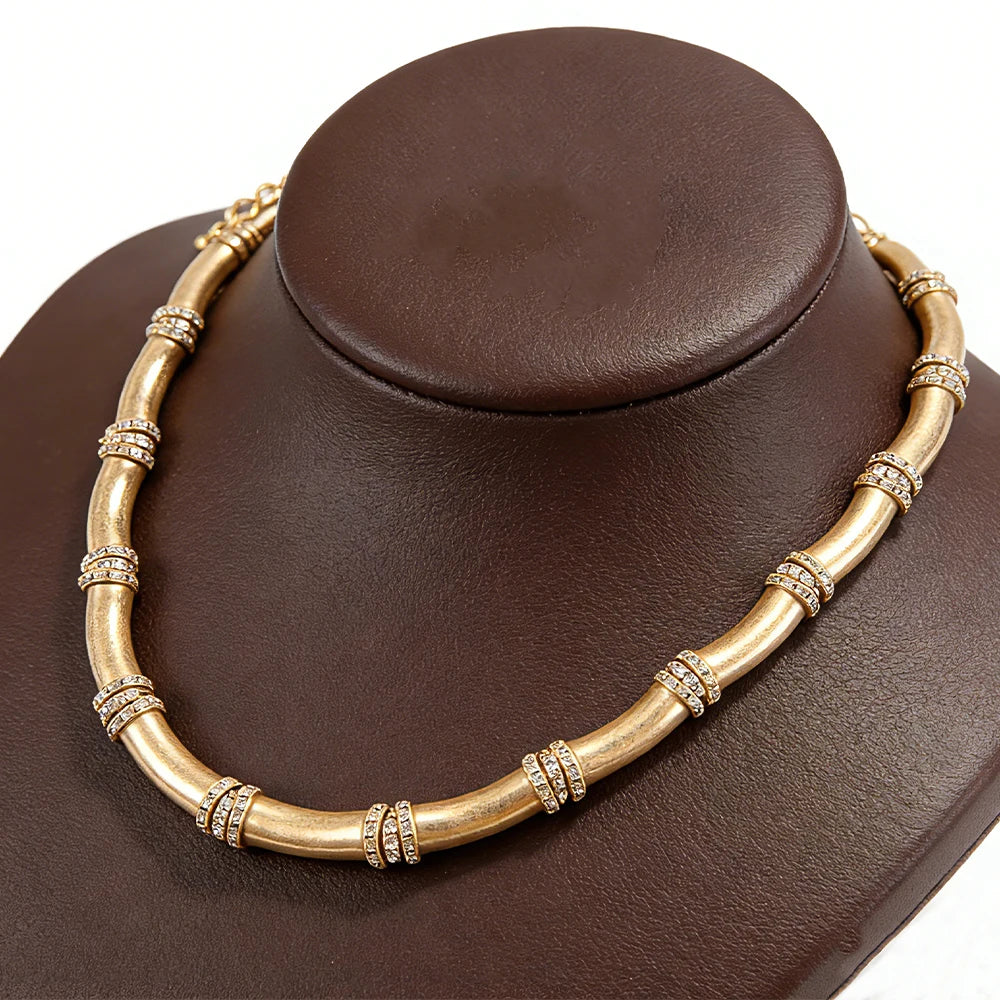 BAMBOO Crystal Link Choker-necklace-SAINT CHIC