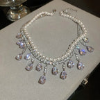 CASCADE Pearl Crystal Necklace-Necklace-SAINT CHIC