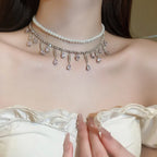 CASCADE Pearl Crystal Necklace-Necklace-SAINT CHIC