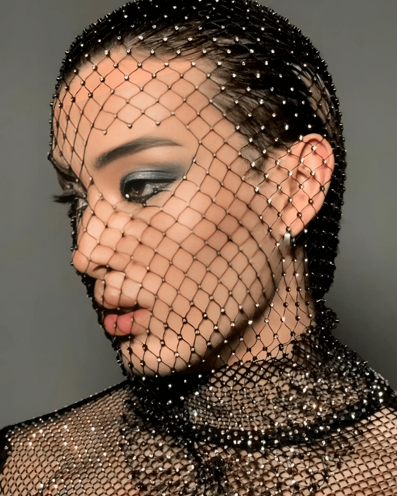 COVR Rhinestone Mesh Hood – Avant-Garde Statement-Hat-SAINT CHIC Main image