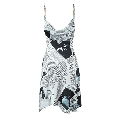 ILLUSION Asymmetrical Newspaper Dress