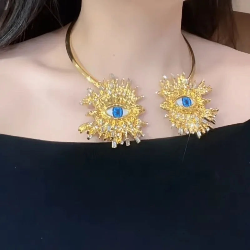 EVIL EYE SUNBURST CHOKER – Gold Crystal Collar Necklace Secondary image