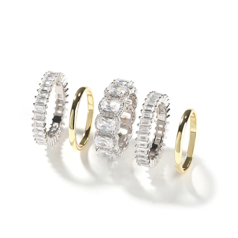 Set of diamond rings on a white background