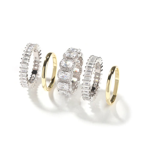 Set of diamond rings on a white background
