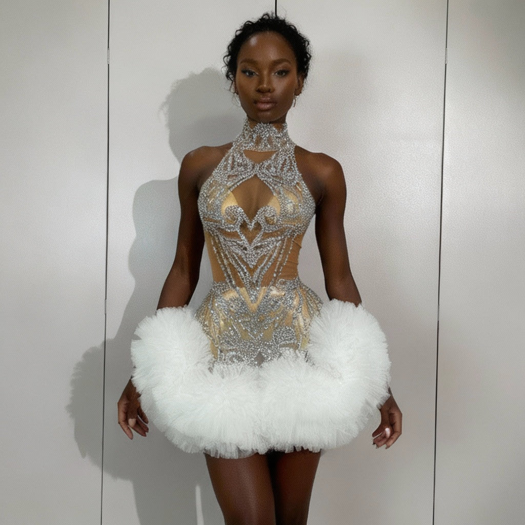 ICE SWAN Mini Dress-dress-SAINT CHIC