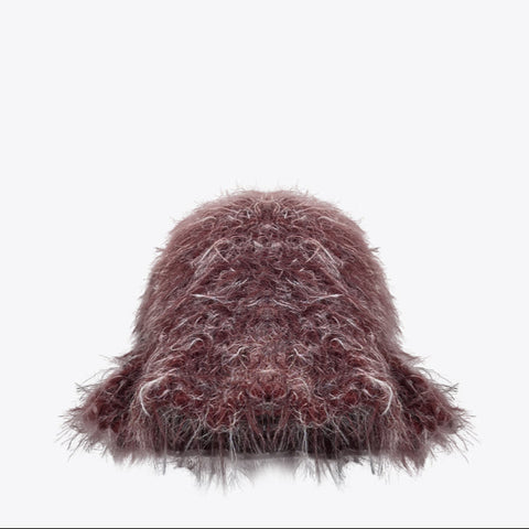 Fluffy pink hat on a white background