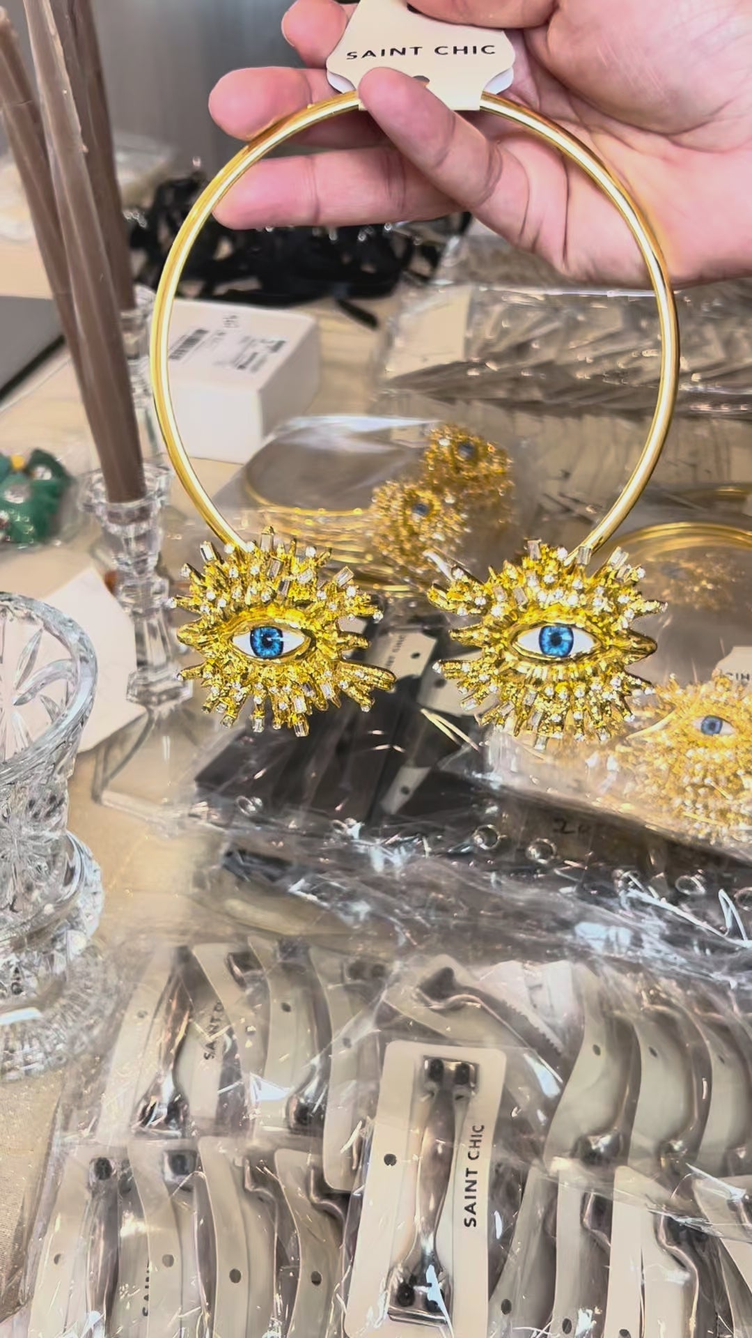 EVIL EYE SUNBURST CHOKER – Gold Crystal Collar Necklace