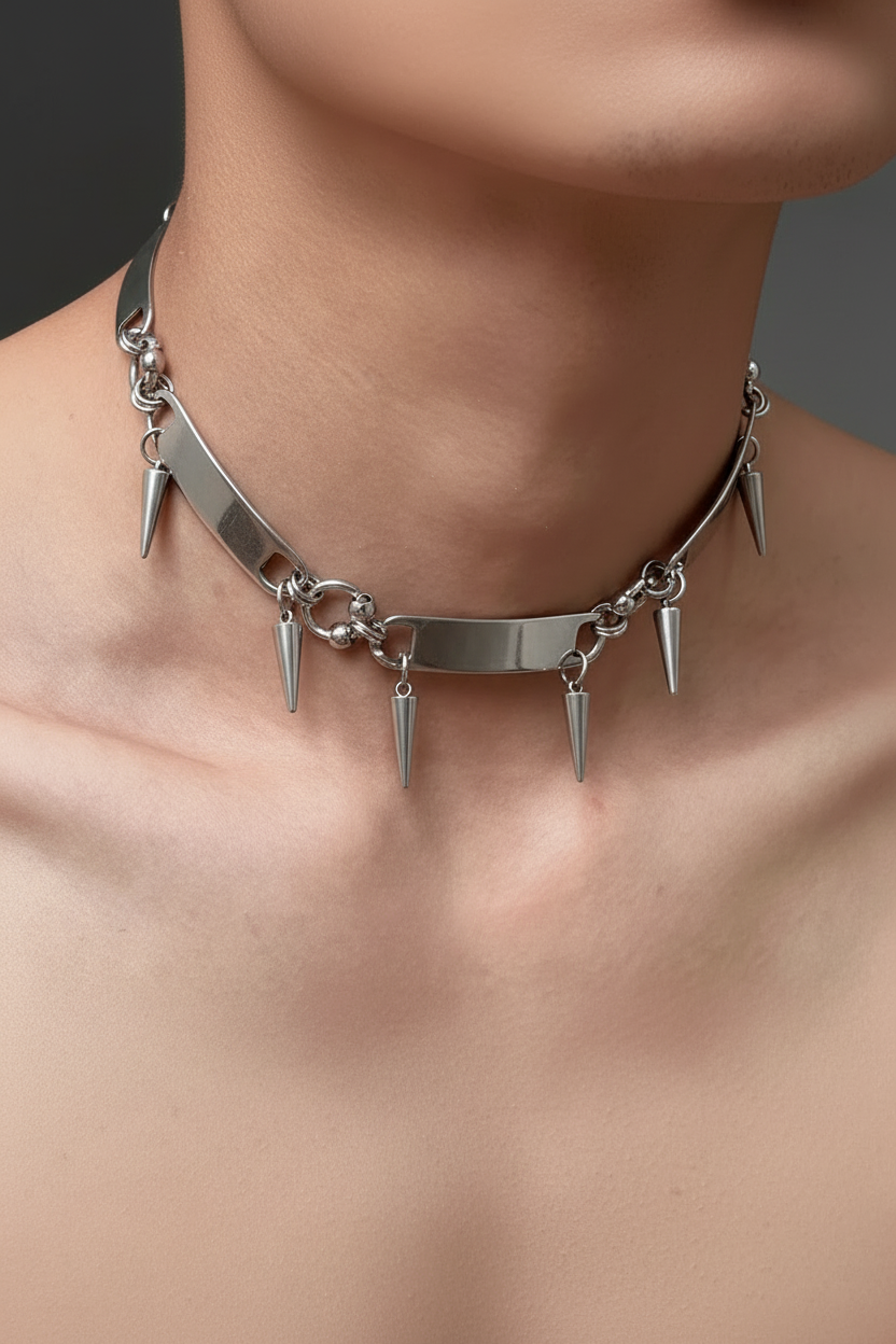 RIVETED Steel Spike Choker Necklace-SAINT CHIC Main image