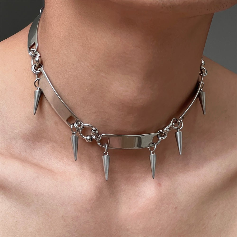 RIVETED Steel Spike Choker Necklace