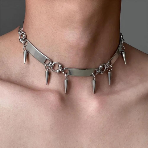 RIVETED Steel Spike Choker Necklace