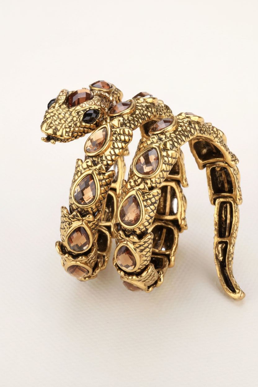 SERPENT Coil Crystal Arm Cuff-Bracelet-SAINT CHIC Main image