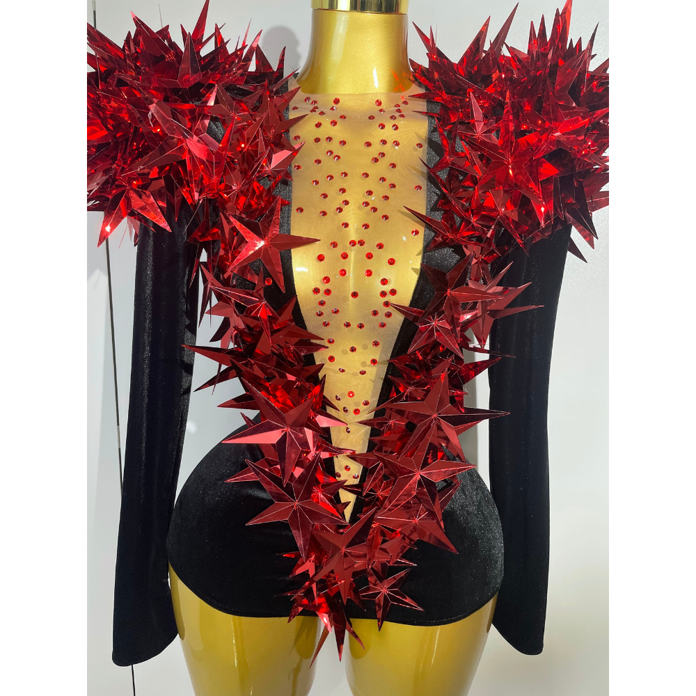 STARBURST Velvet Mesh Illusion Bodysuit-bodysuit-SAINT CHIC