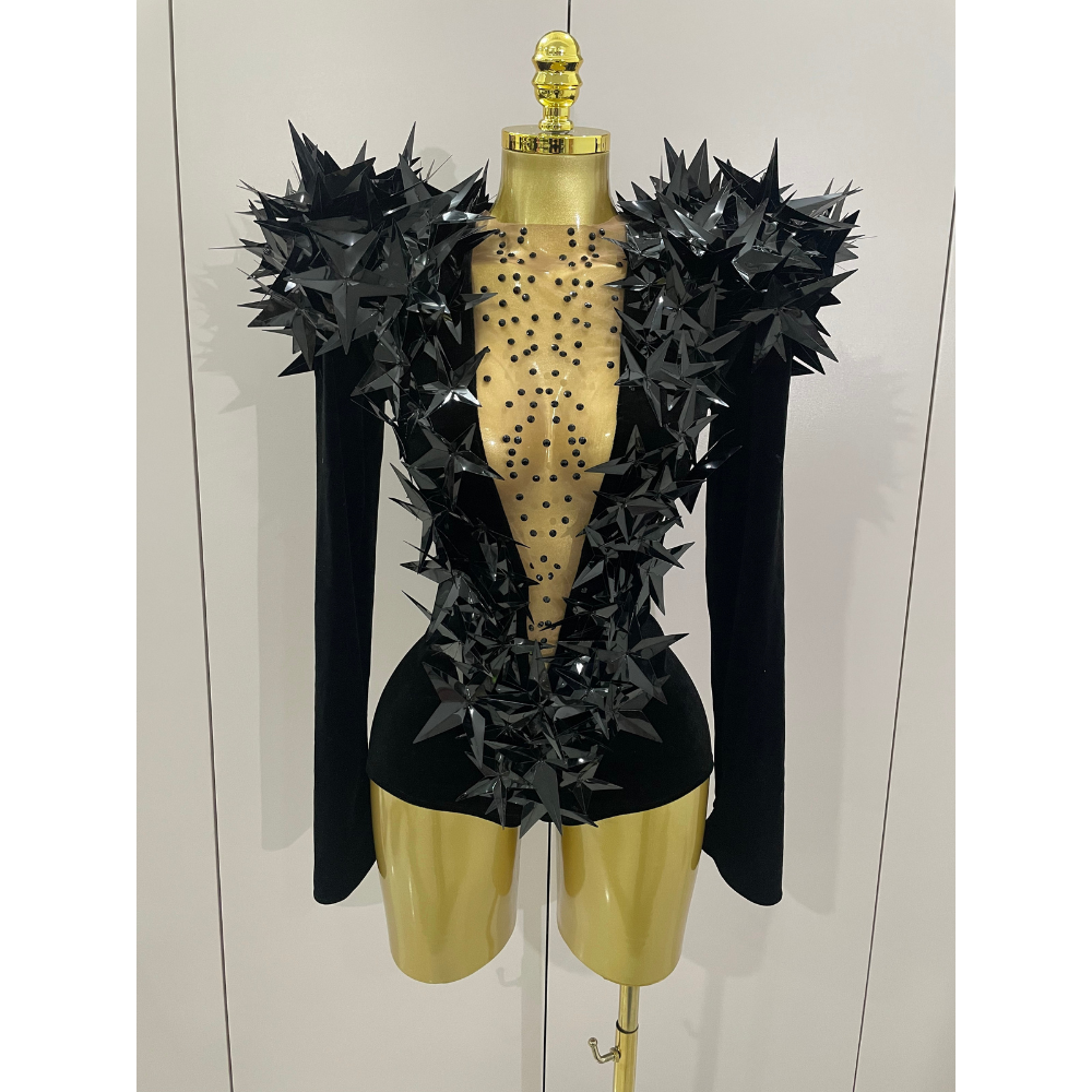 STARBURST Velvet Mesh Illusion Bodysuit-bodysuit-SAINT CHIC