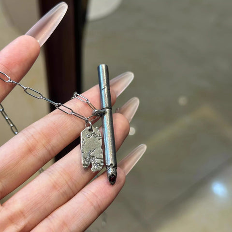 CIG Pendant Necklace with Textured Tag