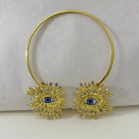 EVIL EYE SUNBURST CHOKER – Gold Crystal Collar Necklace