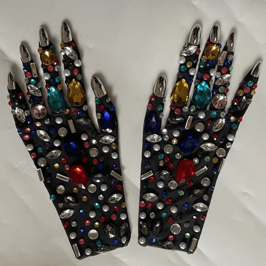 DISCO Rhinestone Gloves-Gloves-SAINT CHIC